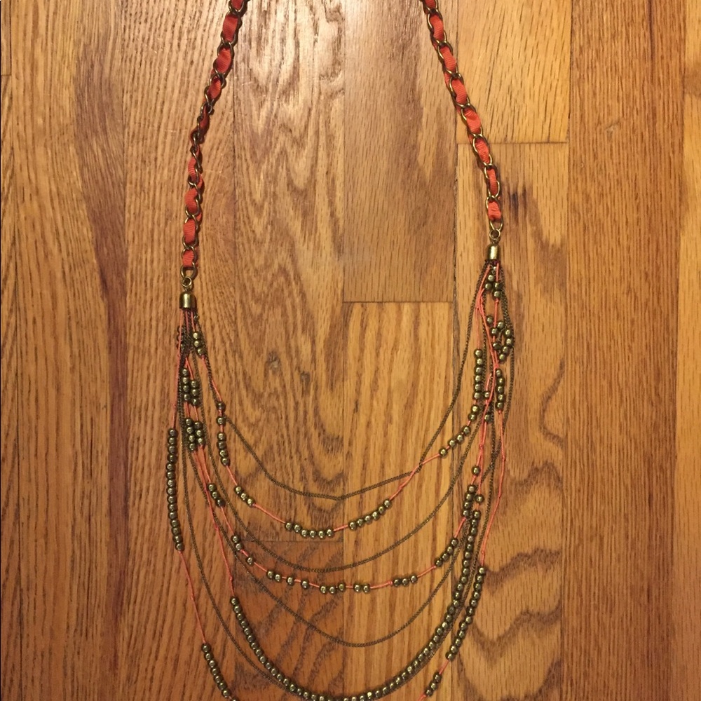 5/$25 Boho coral and bronze color long necklace